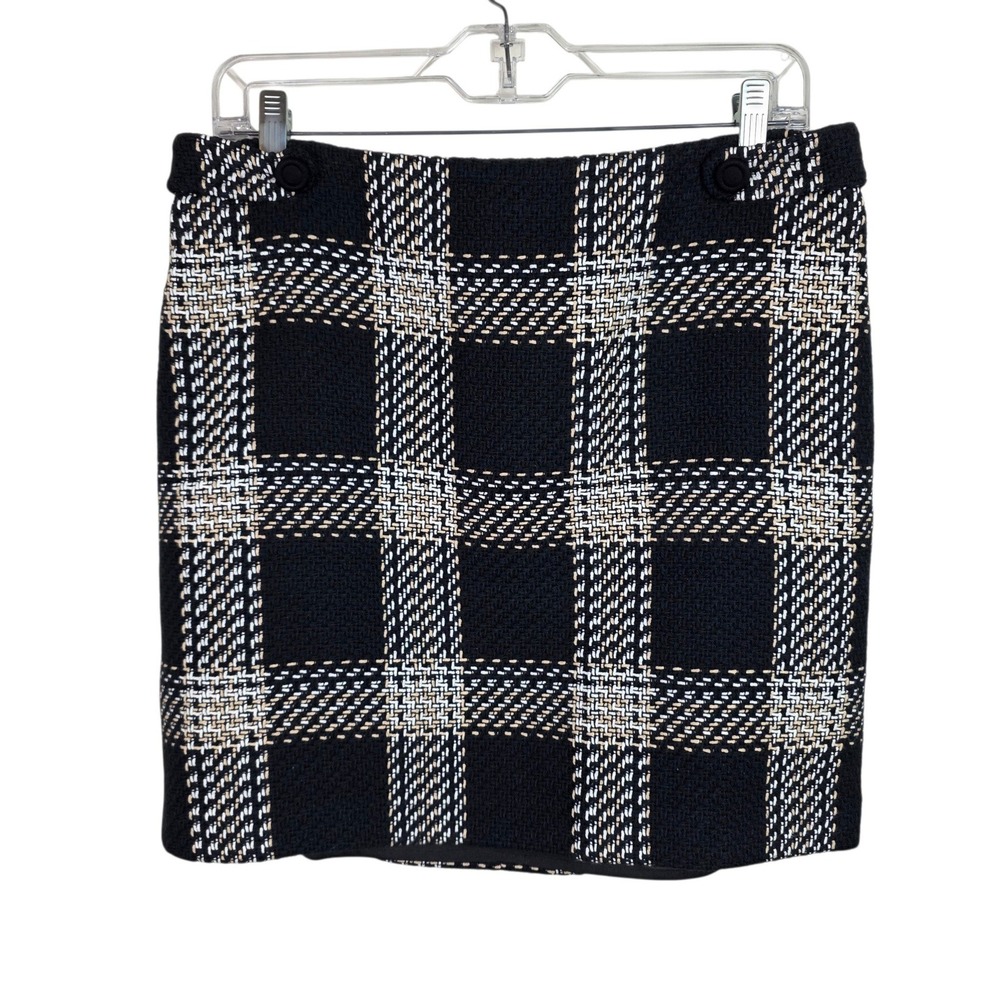 WHBM Tweed Mini Skirt Women 6 Black White Plaid Excellent Professional Textured